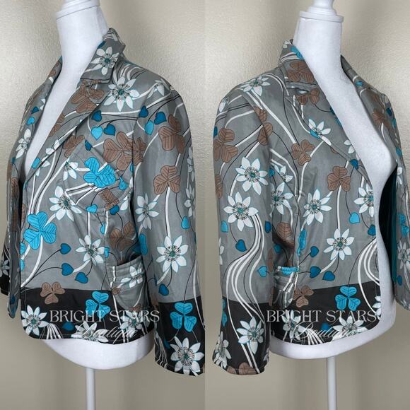 Rare Floral Silk Jacket ASO Phoebe Halliwell Charmed Gray Blue Flower Medium - Picture 7 of 11
